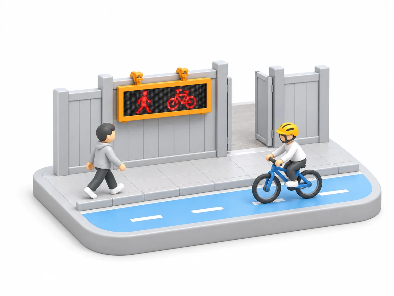 보행자·자전거 통로와 경고 전광판 3D 그림